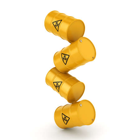 3D rendering yellow barrels with biologically hazardous materialsの写真素材