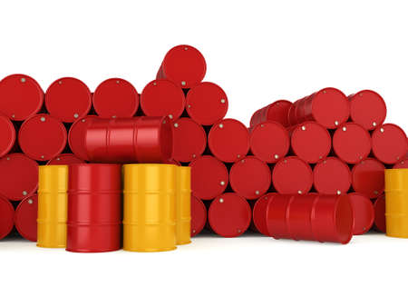 3D rendering red and yellow barrels not contain any inscriptionsの写真素材