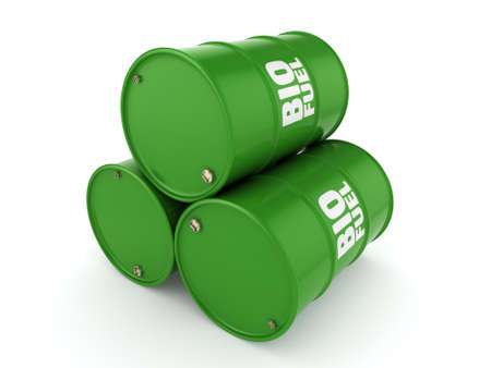 3D rendering green barrels for biofuels with white letteringの写真素材