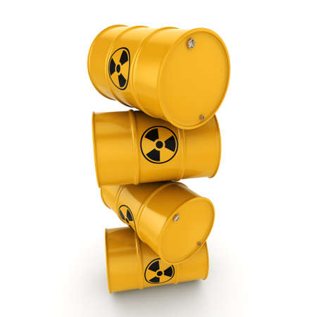 3D rendering yellow barrels with radioactive materialsの写真素材