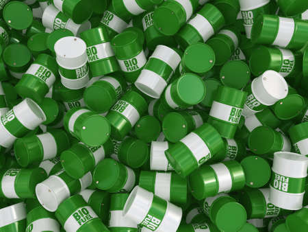 3D rendering green barrels for biofuels with letteringの写真素材