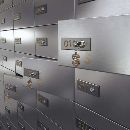 3D rendering chrome deposit boxes in the roomの写真素材