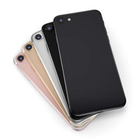 3D rendering set smart phones with black screen isolated on white background