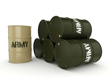 3D rendering several army khaki barrels with the inscription