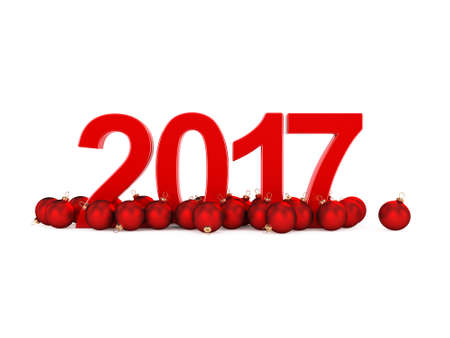 3D rendering 2017 New Year red digits with a red christmas balls