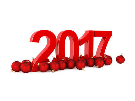 3D rendering 2017 New Year red digits with a red christmas balls