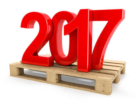 3D rendering 2017 New Year red digits worth on a pallet