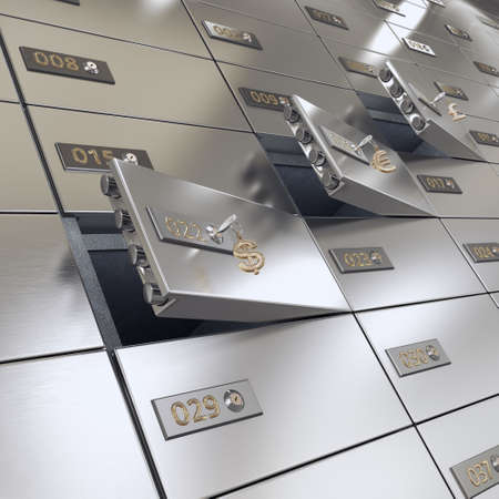 3D rendering chrome deposit boxes in the room