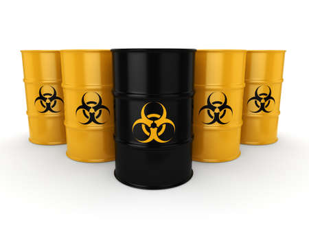 3D rendering yellow barrels with biologically hazardous materialsの写真素材