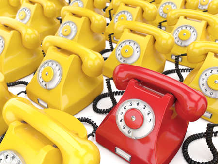 3D rendering old red phone surrounded by yellowの写真素材