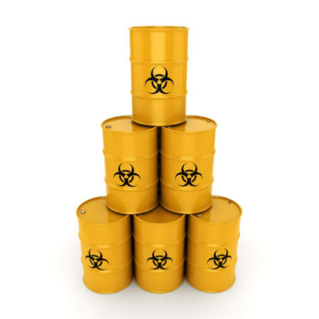 3D rendering yellow barrels with biologically hazardous materialsの写真素材