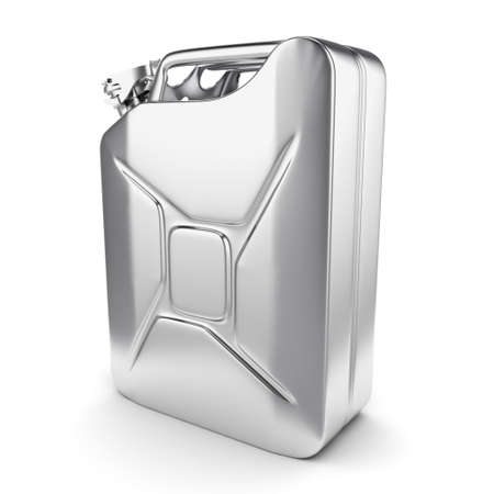 3D rendering chrome jerrycan on white backgroundの写真素材
