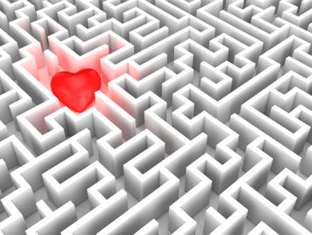 3d rendering monochrome simple gray labyrinth with heartの写真素材