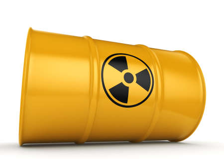 3D rendering yellow barrel with radioactive materialsの写真素材