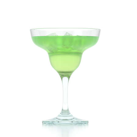 3D rendering a glass of margaritas with ice on a white backgroundの写真素材