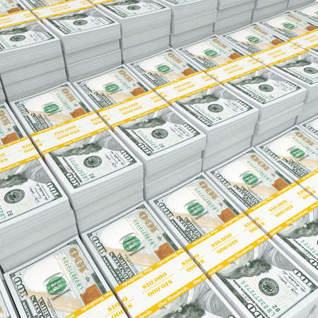 3d rendering lots of packs of US dollars in high quality