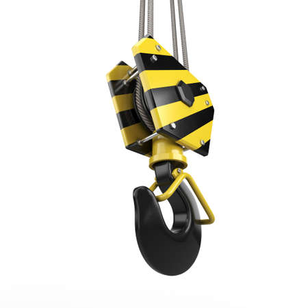 3D rendering of a crane hook on a white background