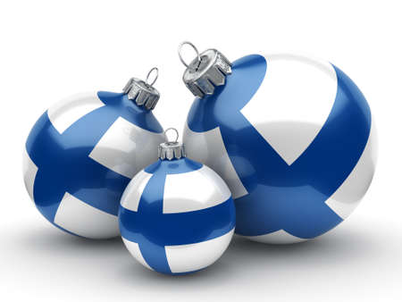 3D rendering Christmas ball decorated with the flag of Finlandの写真素材