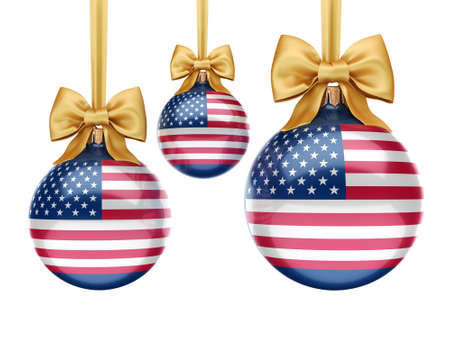 3D rendering Christmas ball decorated with the flag of USAの写真素材
