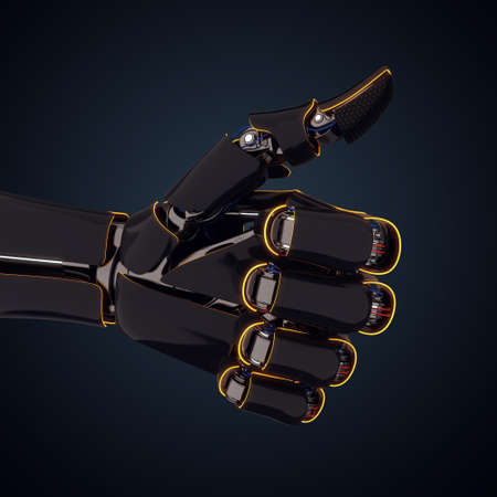 3D rendering robotic hand on a dark backgroundの写真素材