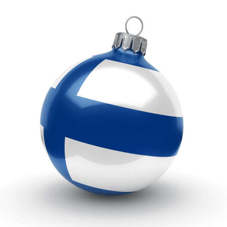 3D rendering Christmas ball decorated with the flag of Finlandの写真素材