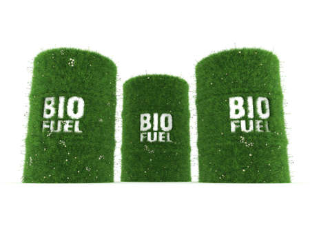 3D rendering barrels covered with green grass with biofuelsの写真素材