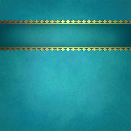 blue background vector with gold trimmed ribbon that is blank for title or text, blue green background textured report cover or brochure with copyspace, vintage background texture, and stripe decorのイラスト素材
