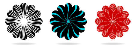 vector design elements, flower or star shapes with stripes and lines in abstract patternのイラスト素材