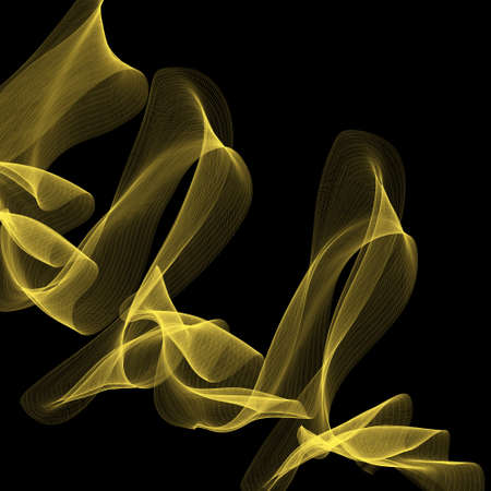 abstract gold stripe or techno ribbon on black background with transparent flowing curls and swirls in elegant clean designの写真素材