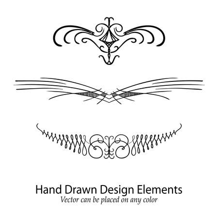abstract vector design elements, set of beautiful fancy curls and swirls divider or underline design, black ink lines. Wedding design element. Can be placed on any color.のイラスト素材