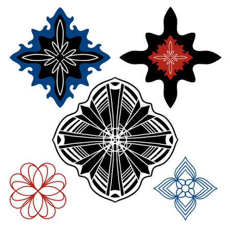 vector design elements, flower or star shapes with stripes and lines in abstract patternのイラスト素材