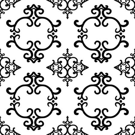 seamless wallpaper pattern of ornate Victorian design elements of curls and swirls and flourishes in symmetrical pattern, repeating wallpaperのイラスト素材