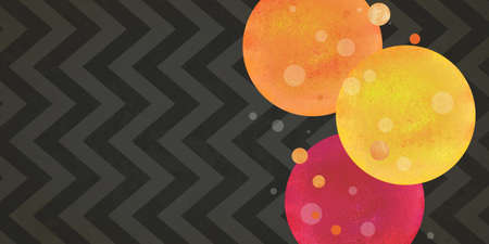 abstract black and gray chevron stripe pattern with balls of orange yellow and red in abstract artsy...