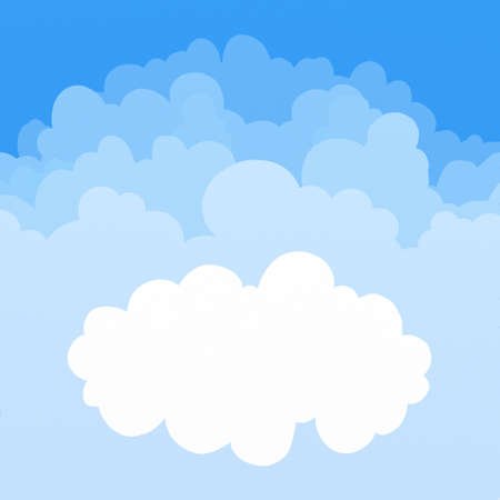 Blank white cloud shape on layers of blue puffy clouds, cloud background design