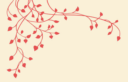 ivy vine silhouette vector, elegant red decorative border or corner design element of leaves in pretty layout, beige or ivory wedding invitation design, fancy elegant background decorationのイラスト素材
