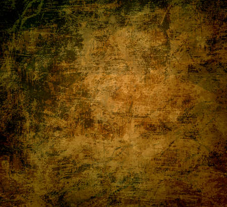 old brown gold paper background illustration with lots of black grunge texture in an old vintage designの写真素材