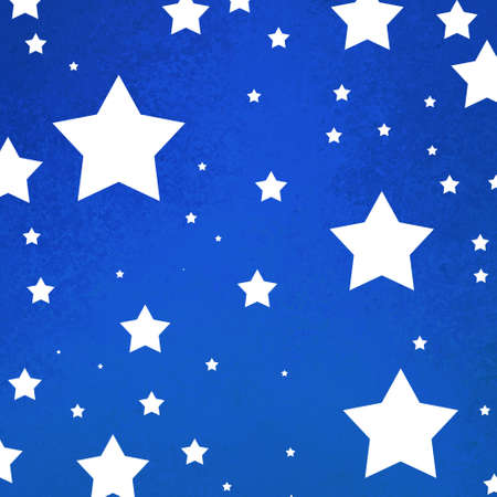 July 4th background with bright blue grunge texture with white starsの写真素材