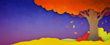 Autumn or fall season background landscape with falling leaves from colorful tree in orange yellow...