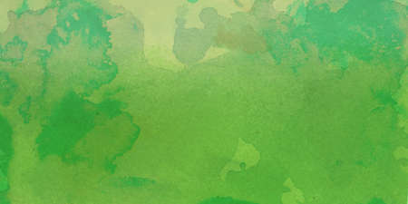 Green watercolor background design with stains spatter drips and drops in artsy designの写真素材