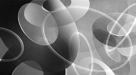 abstract black and white background with oval and circle rings and shapes layered in geometric modern art design with dark and light elements in artistic futuristic illusionの写真素材