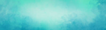 blue green watercolor background with texture and abstract white center and cloudy painted border designの写真素材