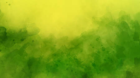 Abstract green watercolor background painting, dark green an yellow summer or spring design with in painted texture with soft blurred fog or haze in sunlight skyの写真素材