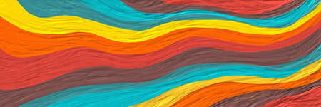 Colorful striped background, abstract thick oil painting illustration, blue orange red yellow and...