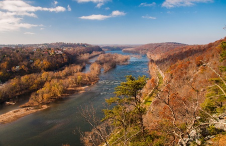 View west up the Potomac River from Maryland Heights, across the river from Harper's Ferry, West Virginia.の写真素材