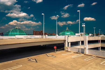 Parking garage and domes on the roof of Towson Town Center, Maryland.の写真素材