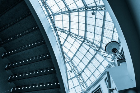 Staircase and large glass dome in Towson Town Center, Maryland.のeditorial素材