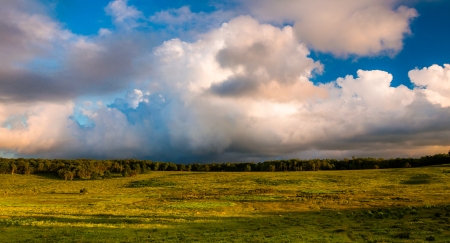 Beautiful evening clouds over Big Meadows in Shenandoah National Park, VA.の写真素材