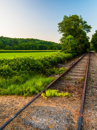 Fields along railroad tracks in York County, Pennsylvania.の写真素材