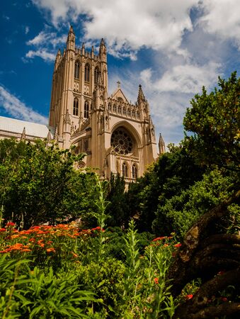 The Washington National Cathedral from the Bishop s Garden, Washington, DCの写真素材