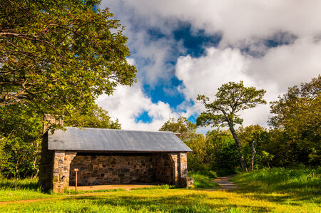A hiker's shelter on Hawksbill Summit, in Shenandoah National Park, Virginia.の写真素材